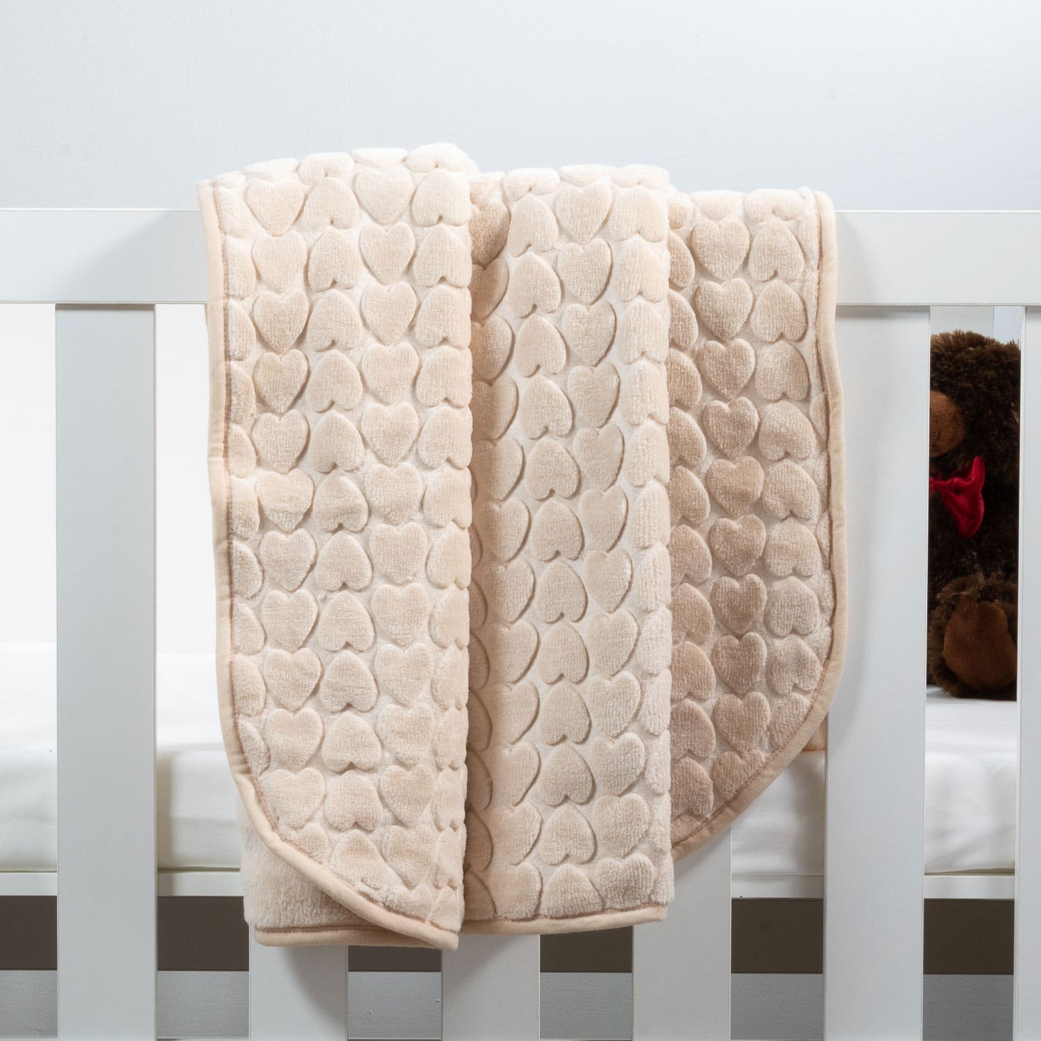 Baby Faux Mink Blanket Beige Heart Pattern Baby Faux Mink Blanket Beige Heart Pattern